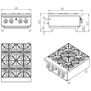 BANKS COCINA GAS 4 FUEGOS 25 KW
